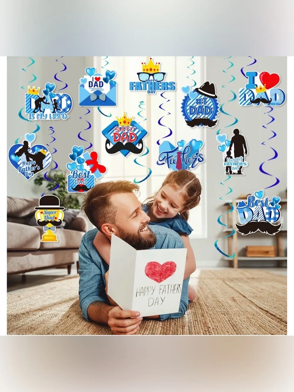 Father's Day Blue Hanging Swirl Decorations - Party Banner Set NEW